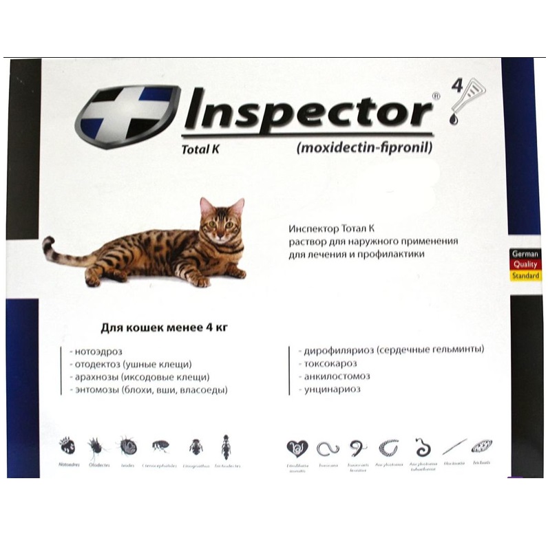 Инспектор для кошек от блох и клещей — состав, как применять, отзывы, аналоги