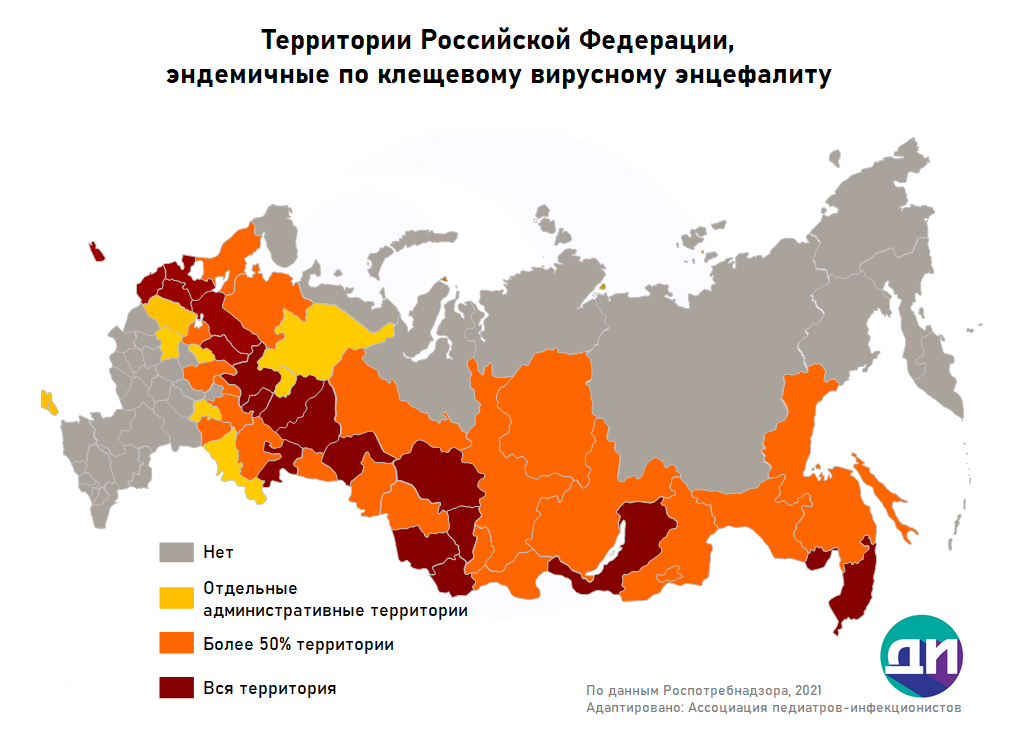 Карта обитания энцефалитных клещей